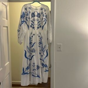 ASOS Edition - Blue Appliqué Flowers on White Maxi